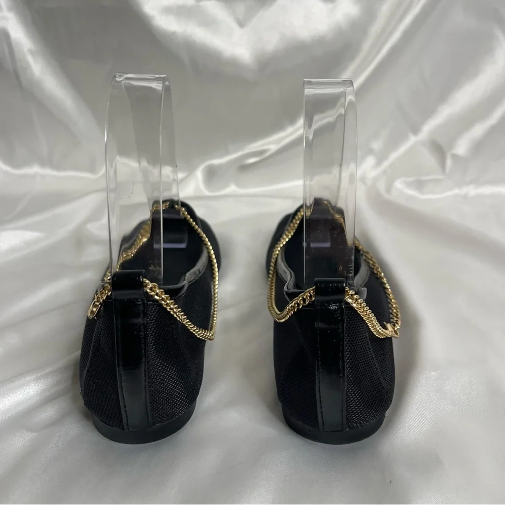 JEFFREY CAMPBELL GERALDINE BLACK MESH GOLD
CHAIN BALLET FLATS SIZE 6 - Picture 6 of 11